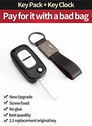 Carcasa Funda Llave Remoto Mando 2 Botones a Scatto para Renault Clio Twingo Megane Scenic Laguna Espace Kangoo Safrane Master Trafic Vivaro Modus con Llavero de Cuero KASER