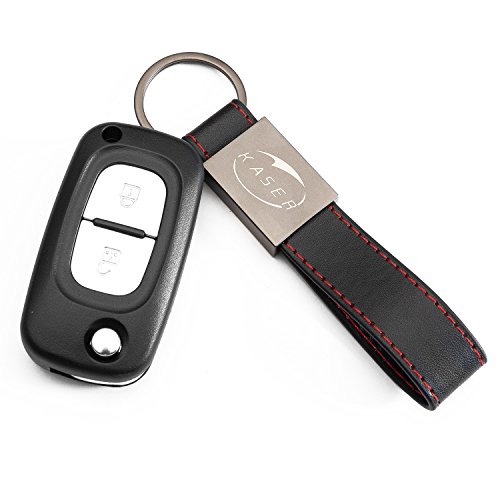 Carcasa Funda Llave Remoto Mando 2 Botones a Scatto para Renault Clio Twingo Megane Scenic Laguna Espace Kangoo Safrane Master Trafic Vivaro Modus con Llavero de Cuero KASER