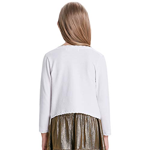 Cárdigan Jerséy Corta Vintage Chaqueta Punto de Mangas Largas para Niñas Outwear Otoño Invierno Blanco 12 Años