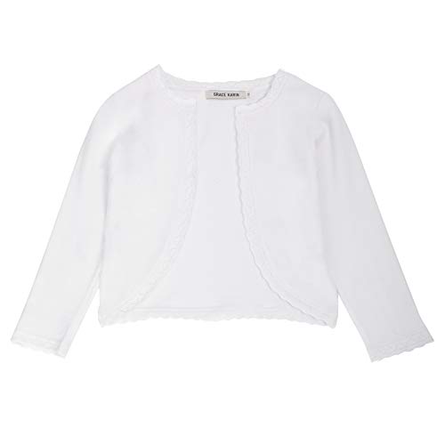 Cárdigan Jerséy Corta Vintage Chaqueta Punto de Mangas Largas para Niñas Outwear Otoño Invierno Blanco 12 Años