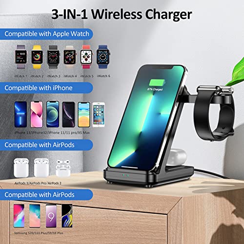 Cargador Inalámbrico Rápido, Eisreho 3 en 1 Soporte de Carga Inalámbrica rápida Qi para iWatch SE Series AirPods 3 Pro 2, Cargador Inalámbrico Wireless Charger de para iPhone 12 Pro MAX, XS, XR