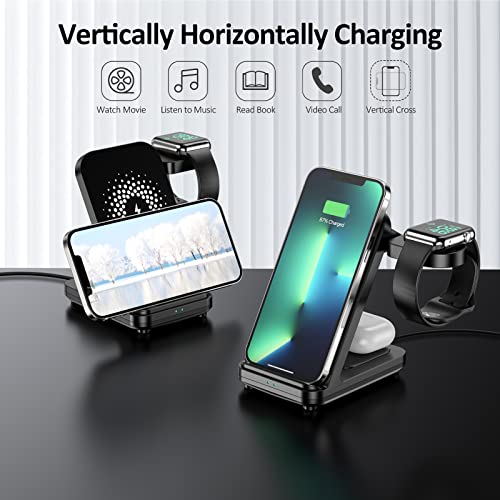 Cargador Inalámbrico Rápido, Eisreho 3 en 1 Soporte de Carga Inalámbrica rápida Qi para iWatch SE Series AirPods 3 Pro 2, Cargador Inalámbrico Wireless Charger de para iPhone 12 Pro MAX, XS, XR