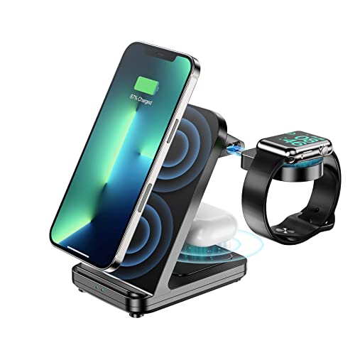 Cargador Inalámbrico Rápido, Eisreho 3 en 1 Soporte de Carga Inalámbrica rápida Qi para iWatch SE Series AirPods 3 Pro 2, Cargador Inalámbrico Wireless Charger de para iPhone 12 Pro MAX, XS, XR
