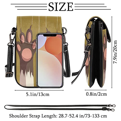 Caricaturas de gato con garra para el pie de los arañazos de la pequeña bolsa de teléfono celular de 5.1 x 0.8 pulgadas monedero con correa para el hombro para hombres, mujeres y niñas