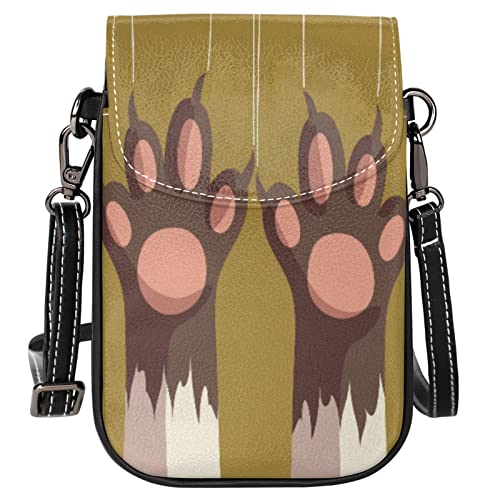 Caricaturas de gato con garra para el pie de los arañazos de la pequeña bolsa de teléfono celular de 5.1 x 0.8 pulgadas monedero con correa para el hombro para hombres, mujeres y niñas