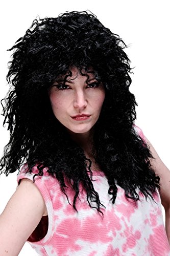 Carnaval, negro, para hombres y mujeres, Unisex, rizos, melena despuntada, guedeja brava, largo, Hardrock Heavy Metal BW563-103