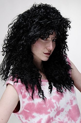 Carnaval, negro, para hombres y mujeres, Unisex, rizos, melena despuntada, guedeja brava, largo, Hardrock Heavy Metal BW563-103