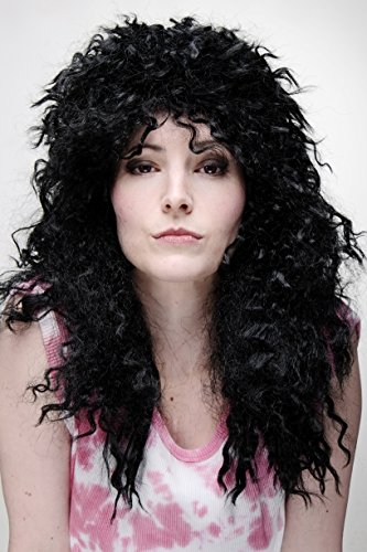Carnaval, negro, para hombres y mujeres, Unisex, rizos, melena despuntada, guedeja brava, largo, Hardrock Heavy Metal BW563-103