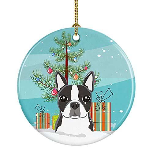 Caroline Treasures - Adorno de cerámica para árbol de Navidad y Boston Terrier, Multicolor