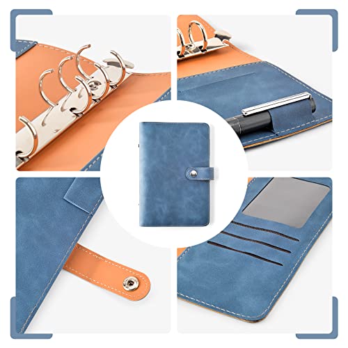 Carpetas Portadocumentos A6 con 6 Anilla, TOYESS Carpeta Clasificadora Archivadores Oficina A6 Perfectas para Planes Mensuales de Dinero, Azul Jeans