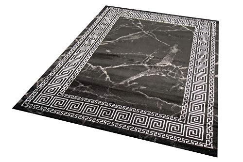 CARPETIA Alfombra mármol Sala de Estar mármol con Borde patrón de meandro Oro Plato Negro Größe 200 x 290 cm