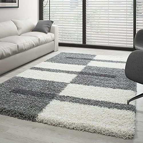 Carpettex Teppich Shaggy, Pelo Largo Salón Alfombra Shaggy 3cm de Altura de Pelo Gris-Blanco-Gris Claro - 240x340 cm