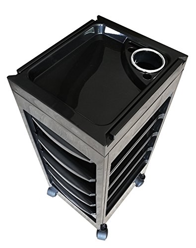 Carrito de Mantenimiento con Ruedas Profesional para Peluquería, Barbería, Perfumería, Cosméticos, Salón, Tienda de Tatuaje, Manicura y Pedicura, Color Negro