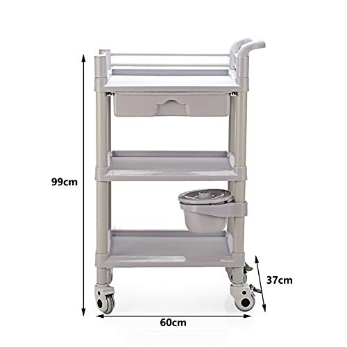 Carros de mantenimiento Carrito de Almacenamiento de salón de Belleza de 3 Niveles con cajones Carros de Herramientas de Mano para médicos, peluquería y SPA, plástico, Gris, 60 x 37 x 99 cm
