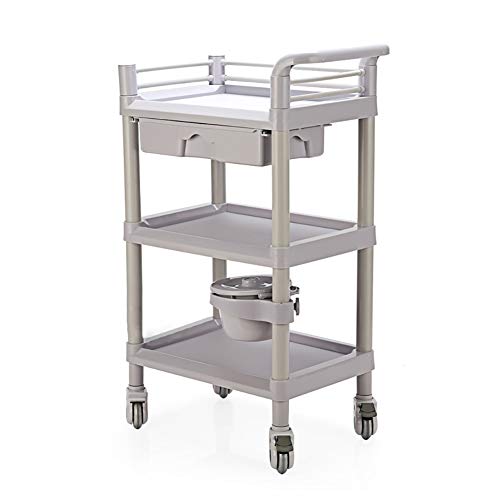 Carros de mantenimiento Carrito de Almacenamiento de salón de Belleza de 3 Niveles con cajones Carros de Herramientas de Mano para médicos, peluquería y SPA, plástico, Gris, 60 x 37 x 99 cm