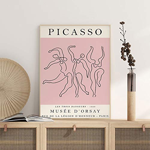 Cartel de la exposición de Picasso, danza, arte retro, dibujo lineal, impresión de arte, arte del dormitorio, pintura decorativa en lienzo sin marco B 60x80cm