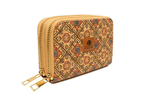 Cartera de mujer grande con cremallera doble con cremallera cartera con monedero portatarjetas de crédito étnico tarjetas corcho natural cork smartphone móvil billetes