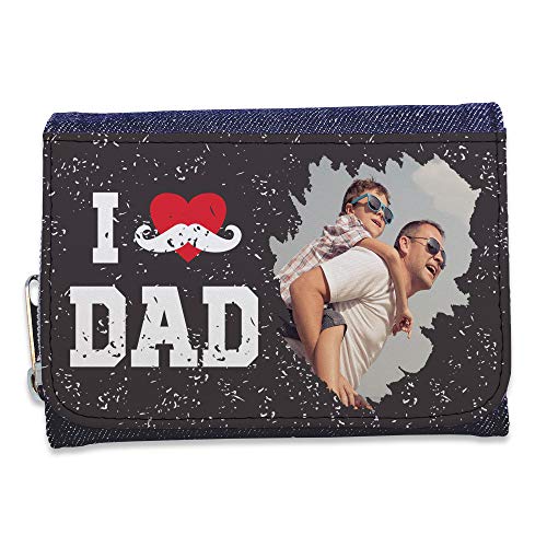 Cartera Personalizada con Foto. Regalos Personalizados Dia del Padre. Regalos Originales para Hombre. Carteras Personalizadas. Tejido en Cartera Símil Piel. Cierre con botón Clic. Happy Dad