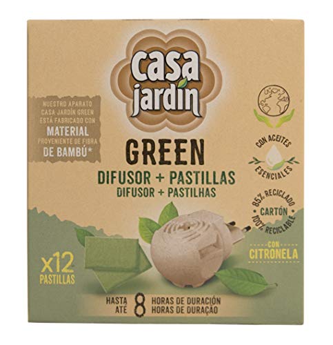 Casa Jardín Difusor Eléctrico, A Base de Aceites Esenciales, Con Citronella, Hasta 8 Horas de Duración, Contenido: difusor + 12 pastillas