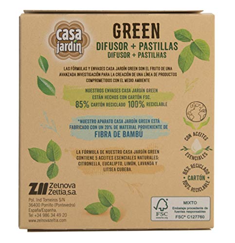 Casa Jardín Difusor Eléctrico, A Base de Aceites Esenciales, Con Citronella, Hasta 8 Horas de Duración, Contenido: difusor + 12 pastillas