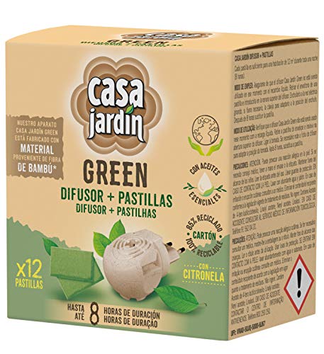 Casa Jardín Difusor Eléctrico, A Base de Aceites Esenciales, Con Citronella, Hasta 8 Horas de Duración, Contenido: difusor + 12 pastillas