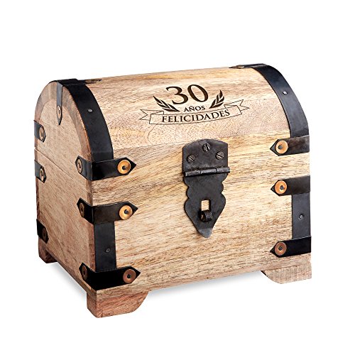Casa Vivente - Cofre de Madera Clara - para el 30 Cumpleaños - Caja para Regalar Dinero de Madera Clara - Regalo Original y Divertido - 14 cm x 11 cm x 13 cm - Caja de Almacenaje, Hucha o Alhajera