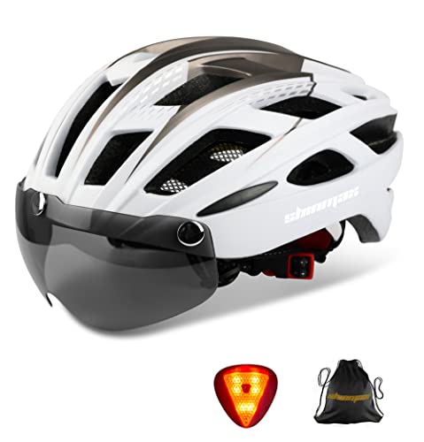 Casco bicicleta/Casco Bicic con luz,Certificado CE, casco bicicleta adulto con Visera Magnética Desmontable Gafas de Protección Super Light Casco Integral de Bicicleta Skateboarding Ski & Snowboard