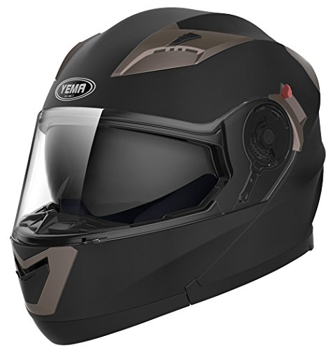 Casco Moto Modular ECE Homologado - YEMA YM-925 Casco de Moto Integral Scooter para Mujer Hombre Adultos con Doble Visera-Negro Mate-XL