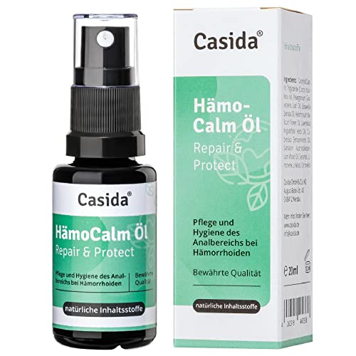 Casida - El Aceite HemoCalm en Spray - aceite reparador y protector en caso de hemorroides - con extractos de plantas preciosas - sin cortisona - la calidad de las farmacias - 10 ml