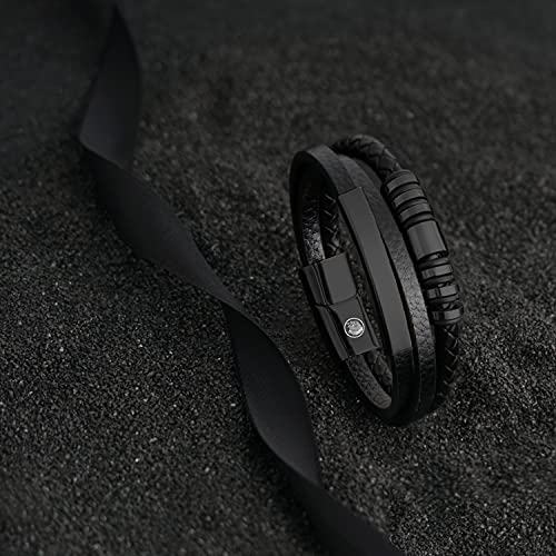 Casisto.J - Pulsera de piel y acero inoxidable para hombre, con grabado personalizado, color marrón y negro, trenzado con cierre magnético, Acero inoxidable,