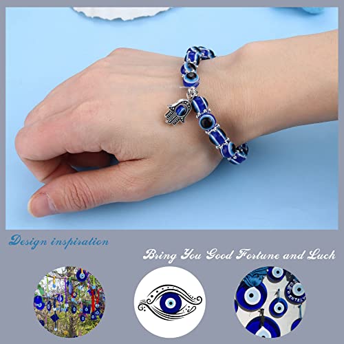 CASSIECA 9 Pulseras con Cuentas de Mal de Ojo para Mujeres y Hombres Pulsera de Mano de Hamsa Elástica Mano Azul de Fátima, Amuleto Turco de La Suerte Joyería para Protección y Bendición