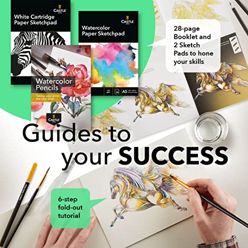 Castle Art Supplies Estuche 120 Lápices Acuarela con Accesorios | Pigmentos Intensos | Pinta y Dibuja a la vez | Para Aficionados Experimentados y Profesionales | En Estuche de Viaje Portátil