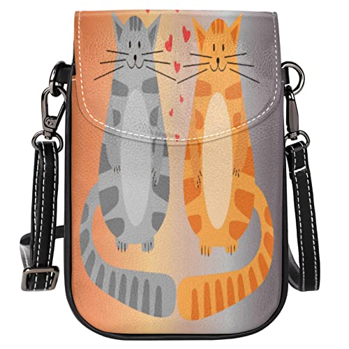 Cat Love Heart - Bolso bandolera pequeño para teléfono celular, 5,1 x 0,8 pulgadas, con correa para el hombro para hombres, mujeres y niñas