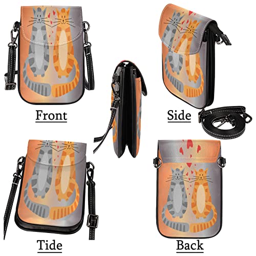 Cat Love Heart - Bolso bandolera pequeño para teléfono celular, 5,1 x 0,8 pulgadas, con correa para el hombro para hombres, mujeres y niñas