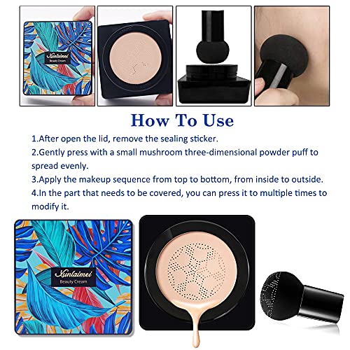 CC Crema, Cojín de aire BB Cream, Cojín de Aire Mushroom Head Resistente al Agua CC Cream Corrector Base Control de Aceite Hidratante Corrector Maquillaje Desnudo Duradero (Marfil)