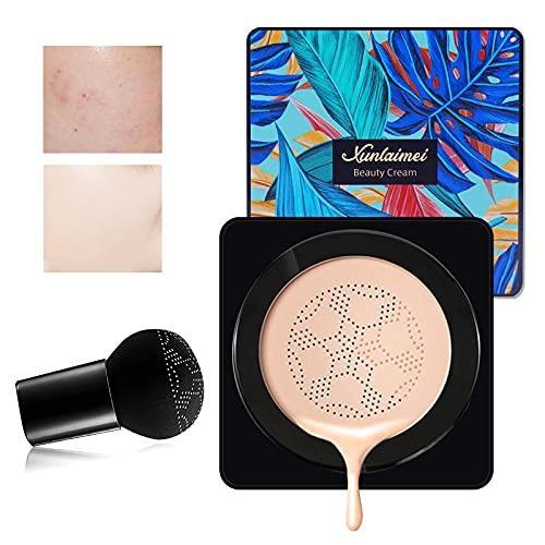 CC Crema, Cojín de aire BB Cream, Cojín de Aire Mushroom Head Resistente al Agua CC Cream Corrector Base Control de Aceite Hidratante Corrector Maquillaje Desnudo Duradero (Marfil)