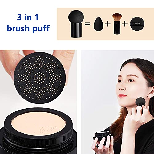 CC Crema, Cojín de aire BB Cream, Cojín de Aire Mushroom Head Resistente al Agua CC Cream Corrector Base Control de Aceite Hidratante Corrector Maquillaje Desnudo Duradero (Marfil)