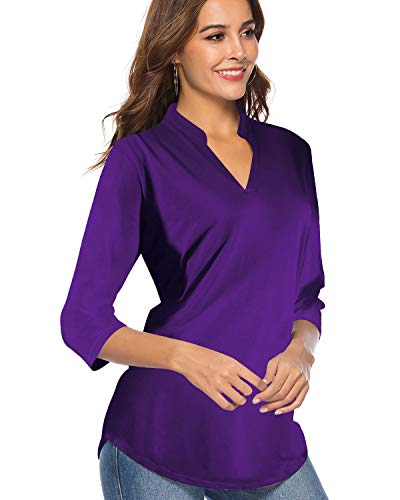 CEASIKERY Blusa Casual con Cuello en V y Mangas 3/4 para Mujer