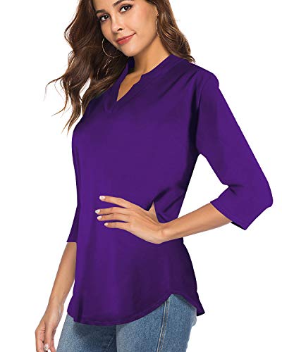 CEASIKERY Blusa Casual con Cuello en V y Mangas 3/4 para Mujer