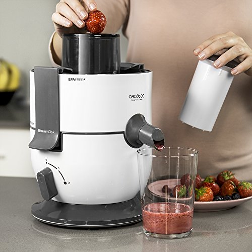 Cecotec Licuadora para Frutas y Verduras StrongTitanium 19000. 650W Potencia, 19000 rpm de Velocidad, Recubrimiento de Titanio en el Disco, Canal de Entrada XL, Color Blanco