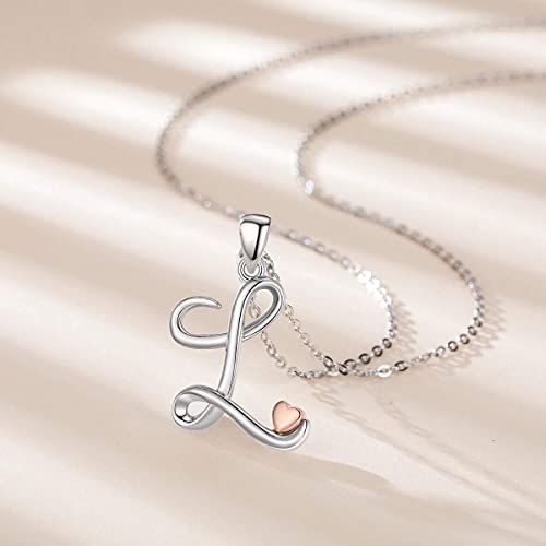 CELESTIA Letra L Collar para Mujeres Niñas, Letra Inicial y Corazón Colgante de Plata de Ley 925 y Oro Rosa, Joyería Personalizados para Ella