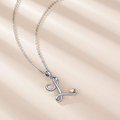 CELESTIA Letra L Collar para Mujeres Niñas, Letra Inicial y Corazón Colgante de Plata de Ley 925 y Oro Rosa, Joyería Personalizados para Ella