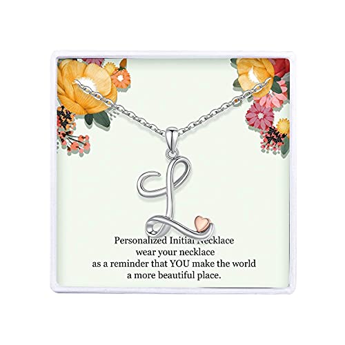 CELESTIA Letra L Collar para Mujeres Niñas, Letra Inicial y Corazón Colgante de Plata de Ley 925 y Oro Rosa, Joyería Personalizados para Ella