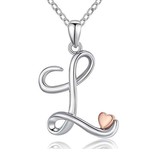 CELESTIA Letra L Collar para Mujeres Niñas, Letra Inicial y Corazón Colgante de Plata de Ley 925 y Oro Rosa, Joyería Personalizados para Ella