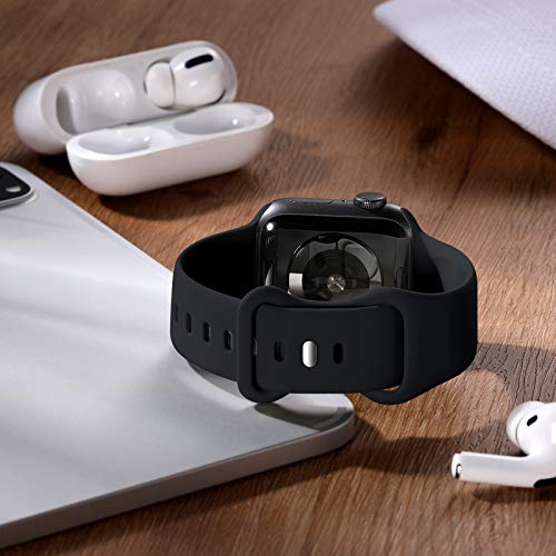 CeMiKa Compatible con Apple Watch Correa 38mm 40mm 41mm 42mm 44mm 45mm, Deportivas de Silicona Correas de Repuesto Compatible con iWatch SE Series 7 6 5 4 3 2 1, 42mm/44mm/45mm-S/M, Negro