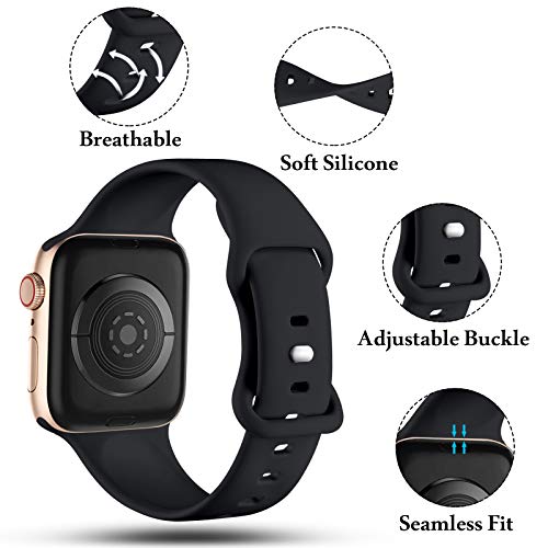 CeMiKa Compatible con Apple Watch Correa 38mm 40mm 41mm 42mm 44mm 45mm, Deportivas de Silicona Correas de Repuesto Compatible con iWatch SE Series 7 6 5 4 3 2 1, 42mm/44mm/45mm-S/M, Negro