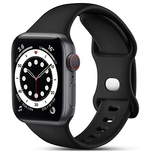 CeMiKa Compatible con Apple Watch Correa 38mm 40mm 41mm 42mm 44mm 45mm, Deportivas de Silicona Correas de Repuesto Compatible con iWatch SE Series 7 6 5 4 3 2 1, 42mm/44mm/45mm-S/M, Negro