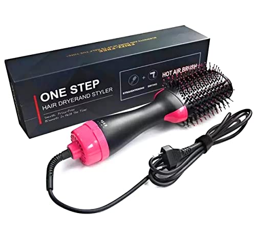 Cepillo De Aire Caliente Portátil, 3 modos de calor, Multifuncional secador de pelo, moldeador Rizador y Plancha color rosa y negro