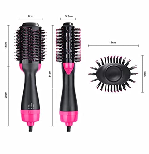 Cepillo De Aire Caliente Portátil, 3 modos de calor, Multifuncional secador de pelo, moldeador Rizador y Plancha color rosa y negro