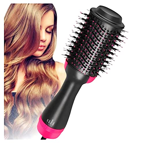 Cepillo De Aire Caliente Portátil, 3 modos de calor, Multifuncional secador de pelo, moldeador Rizador y Plancha color rosa y negro